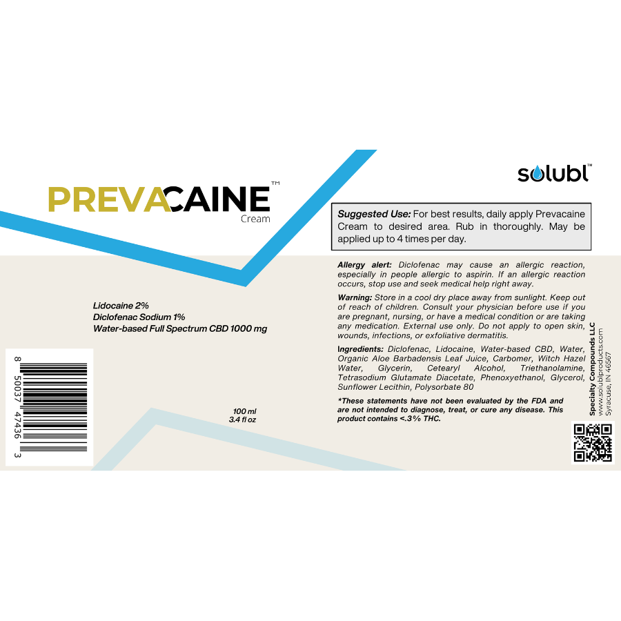 Prevacaine Cream for pain label.